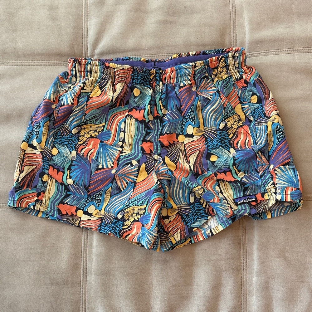 Patagonia Women's Multicolor Wave-Print Athletic Shorts - Blue, Orange, Yellow